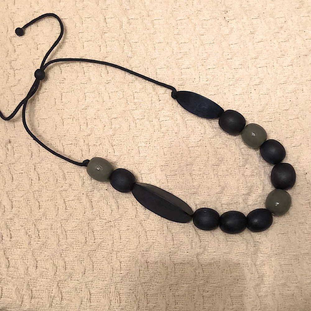 Corded necklace with wood beads
